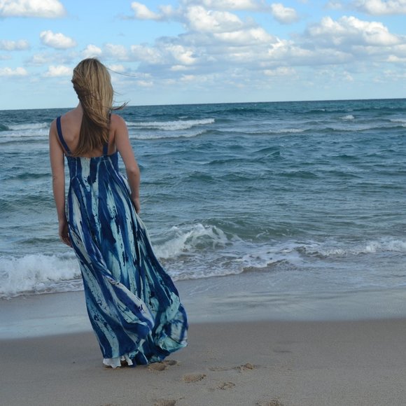 NEW  long Maxi dress Blue white maternity wedding bridesmaid 4 6 8 beach resort - Picture 2 of 7